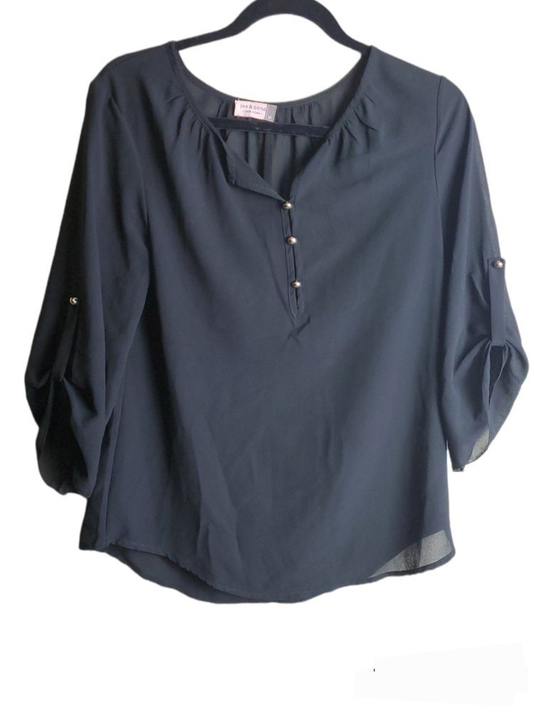 𝅺jon & anna new york black medium sheer 3/4 sleeves blouse